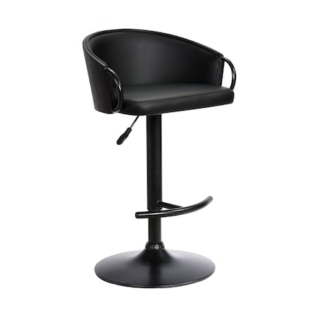 Armen Living Montego Adjustable Black Faux Leather Swivel Barstool in Black Powder Coated Finish LCMGBABLBL